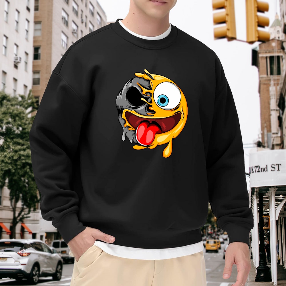 Quirky Street Fashion - Men's Black Crew Neck Sweatshirt with