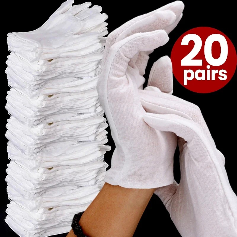Street Fashion Gloves - 1-20pairs White Cotton Work Gloves Ceremonial
