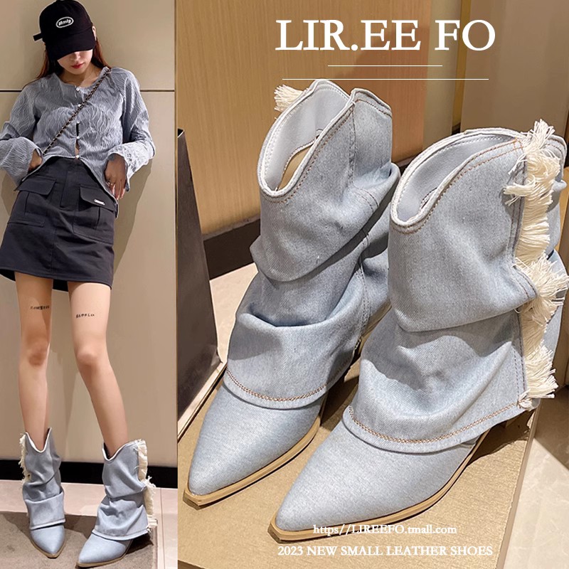 Street Fashion High End - Fashion Denim Boots Blue Canvas Stacking