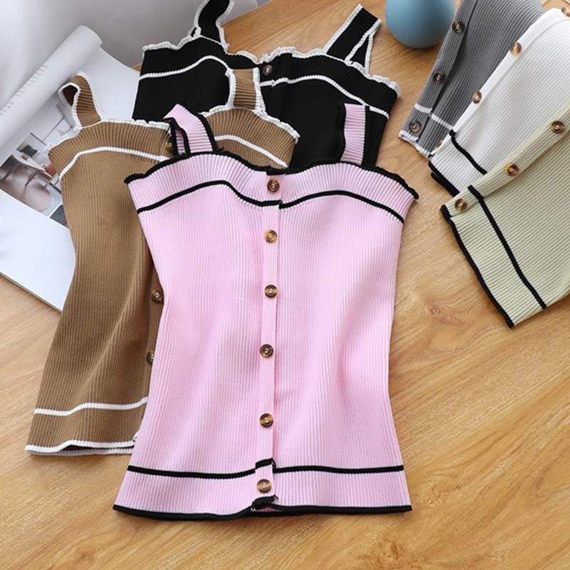 New Knit Tank Top Button Crop  – Street Fashion Style Youtube Bewertung und Preis