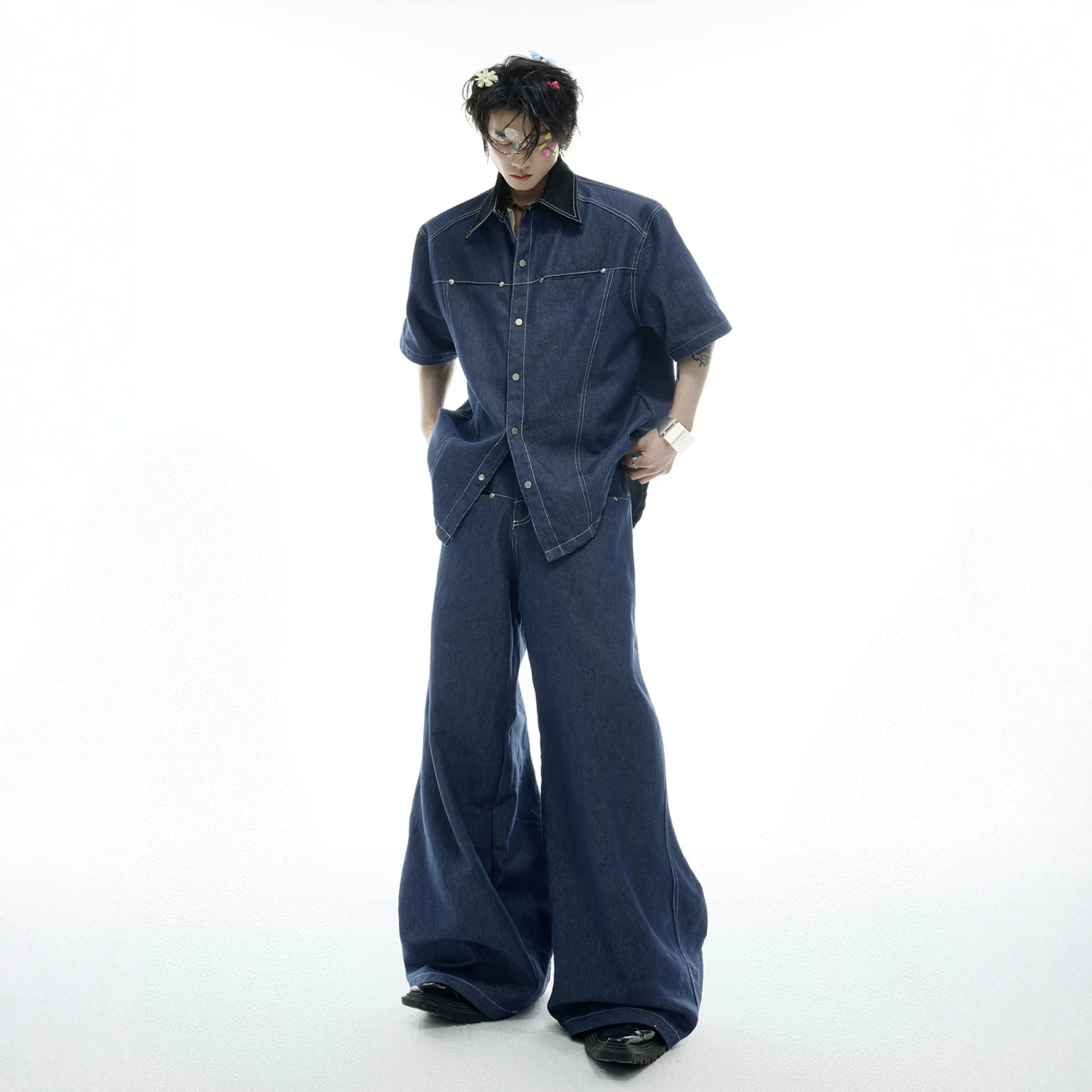 Summer Men's Denim Matching Se – Street Fashion American Bewertung und Preis