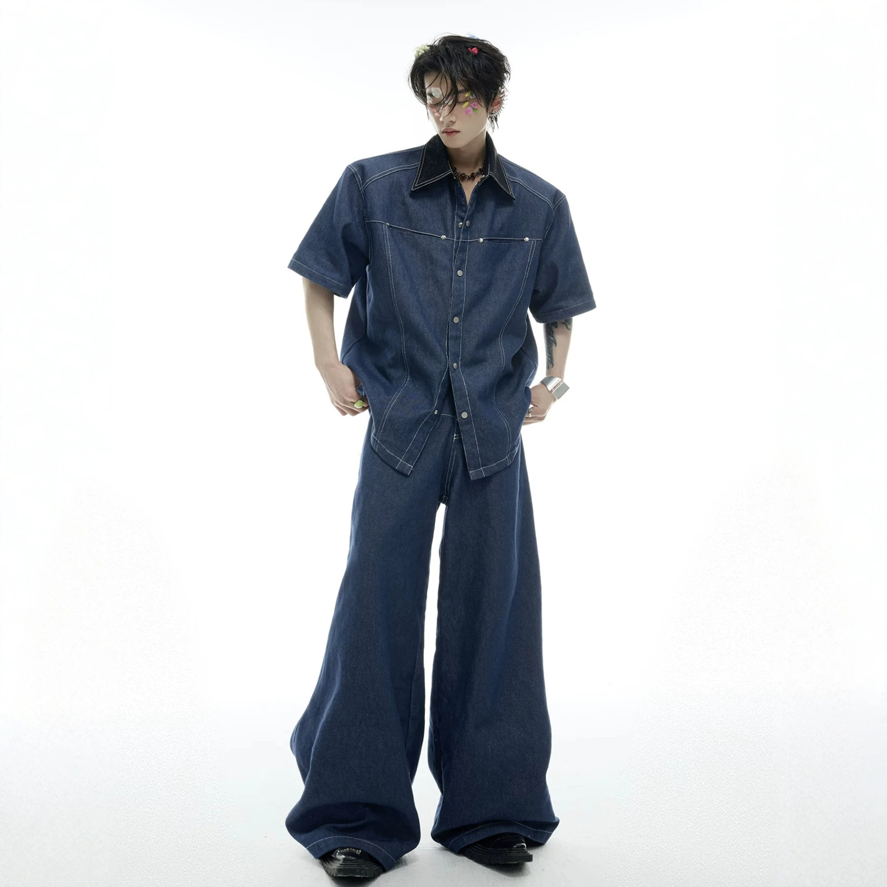 Summer Men's Denim Matching Se – Street Fashion American Bewertung und Preis