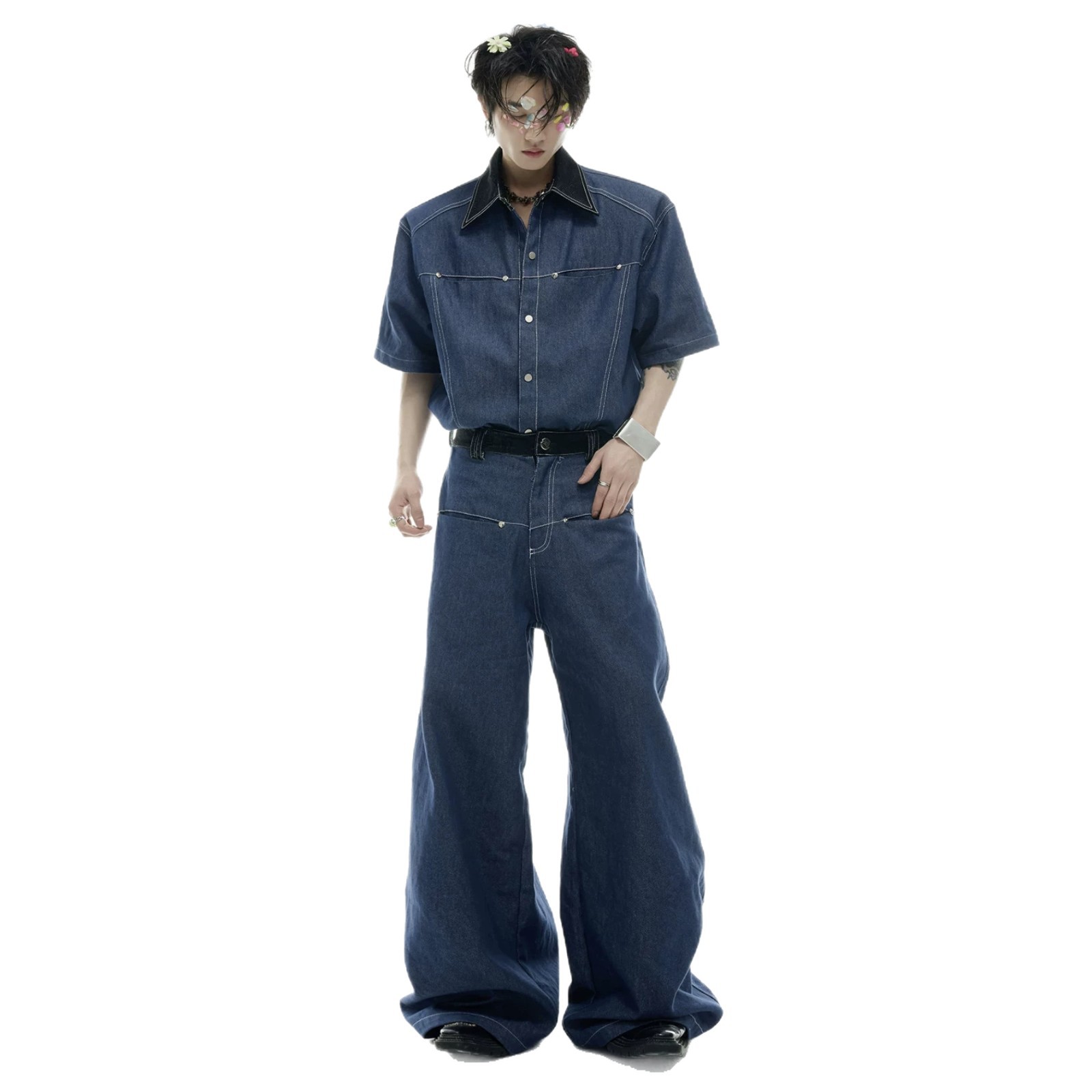Summer Men's Denim Matching Se – Street Fashion American Bewertung und Preis