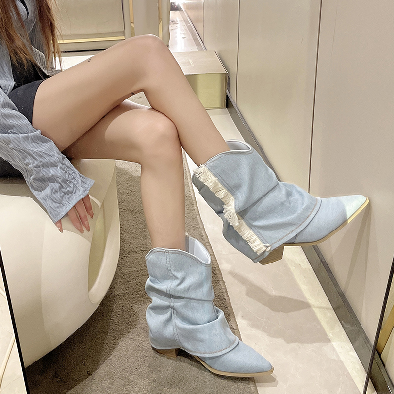 Fashion Denim Boots Blue Canva – Street Fashion High End Bewertung und Preis